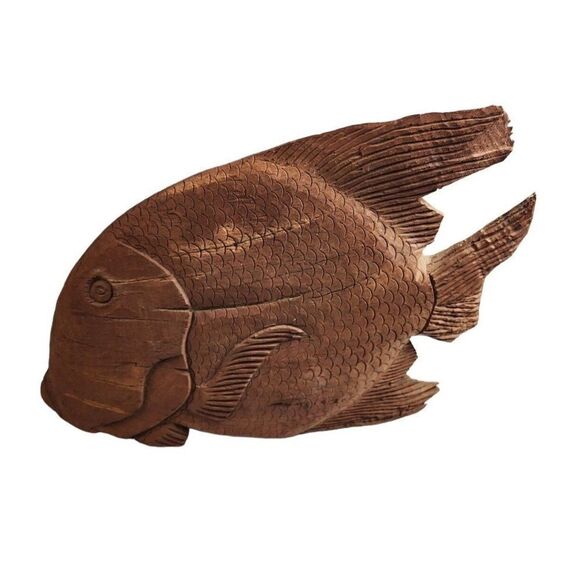 Large VIntage Hand Carved Decorative Wooden Fish - Picture 1 of 8